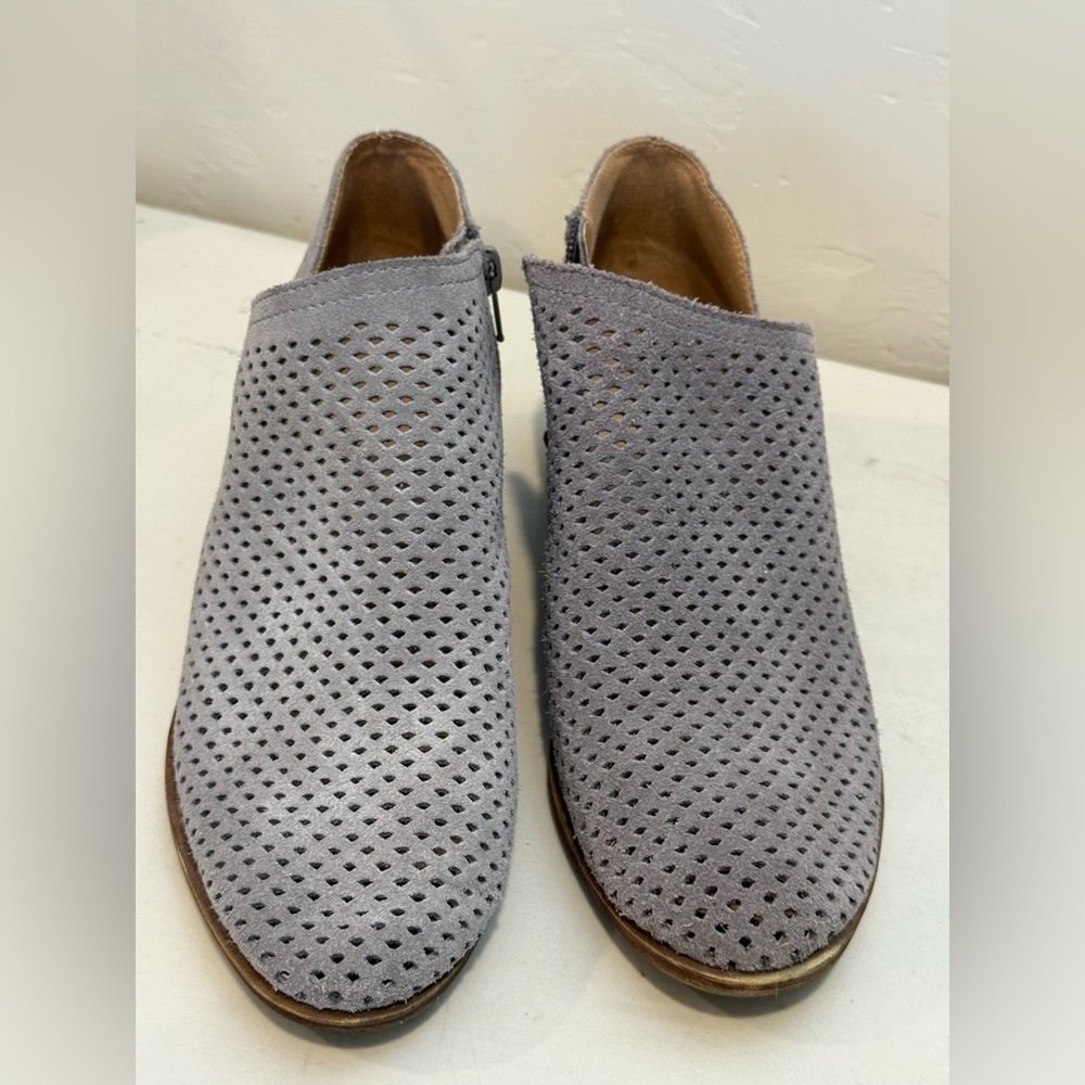 Lucky Brand Grey Perforated Leather Booties Size 8M